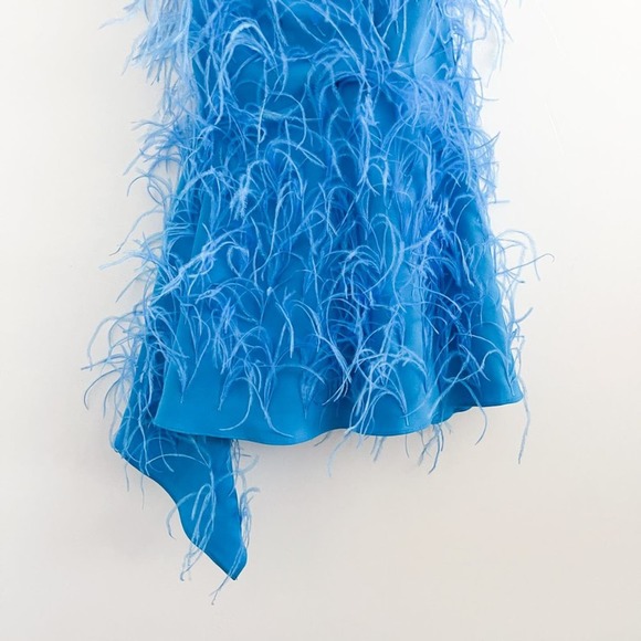 Cult Gaia Eliana Cutout One-Shoulder Feather Mini Dress Lake Blue - Picture 5 of 14